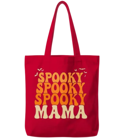 Retro Spooky Mama Halloween Tote Bags - Red