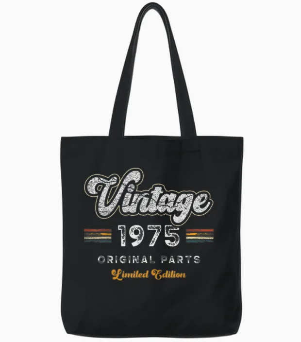 Vintage 1975 Original Parts 50th Birthday Tote Bags in Black