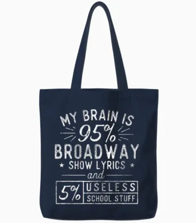 My Brain Is 95% Broadway Lyrics - Actor Theatre Musical T-Shirt Small Tote Bags - Navy