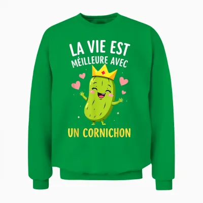 Humor Pickles Life Is Better with a Pickle T-Shirt, Black, S Unisex Sweatshirt - Irish Green