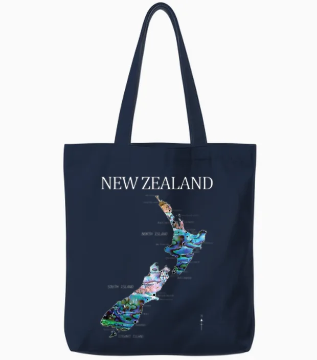 New Zealand Map Detailed Paua Tote Bags in Navy