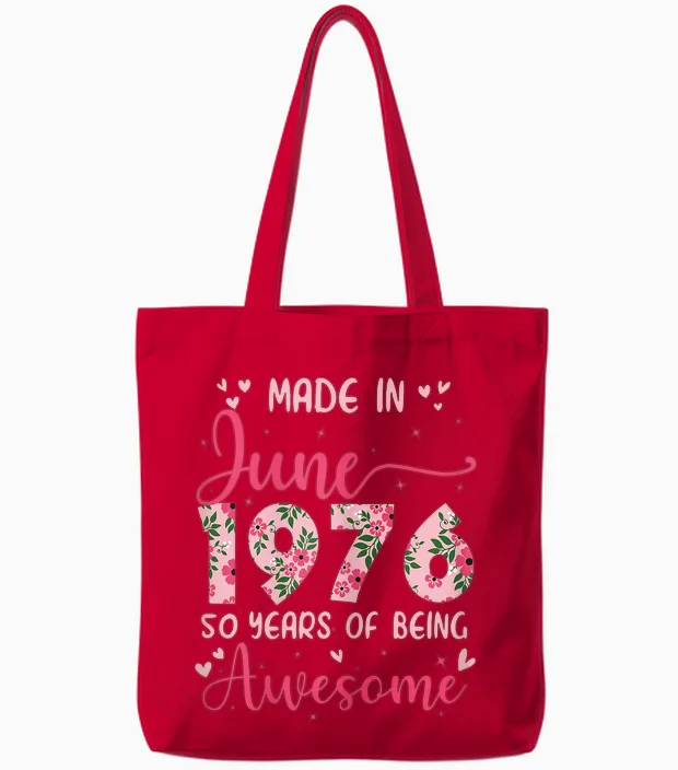 Juin 1976 Cool Cadeau Anniversaire 50 Ans Pour Femmes Tote Bags in Red