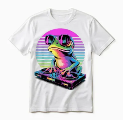 Synthwave Frosch Dj Sonnenbrille Frösche Unisex T-Shirt - White