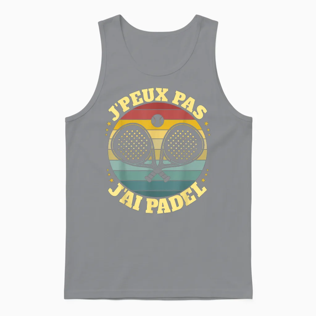 J'peux Pas J'ai Padel Padeliste T-Shirt, Black, S Unisex Tank Top in Sport Grey