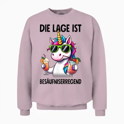 Die Lage Ist Besäufniserregend Mit Einhorn T-Shirt - Unisex - Weiß - S - Kurzarm - T-Shirt - Cartoon - Frühling, Sommer Unisex Sweatshirt - Light Pink