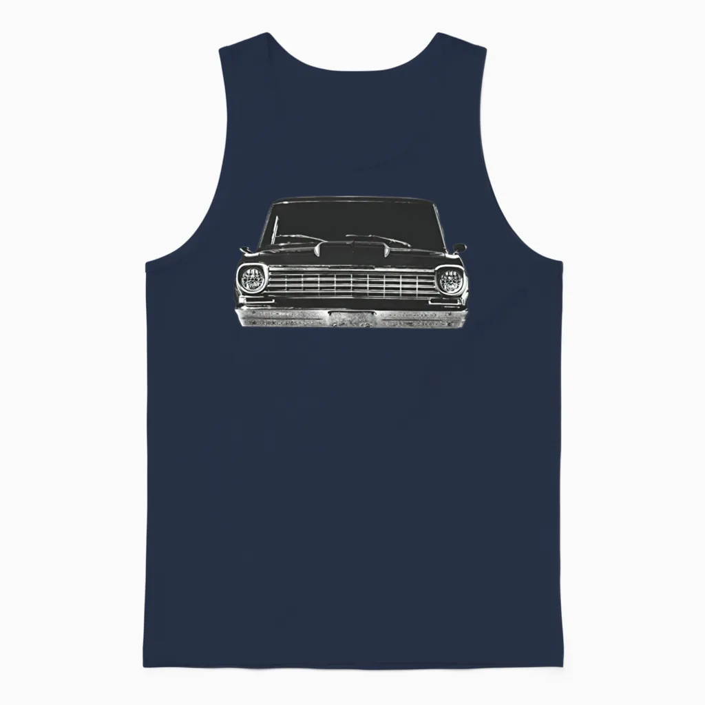 1964 Chevy Nova Ss Front Grill View Silhouette Unisex Tank Top in Navy
