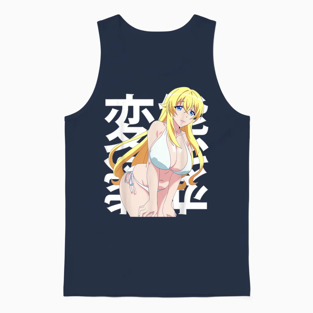 Anime Beautiful Lewd Mommy Waifu Otaku Manga Japonais Weeb Unisex Tank Top in Navy