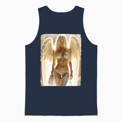 T-Shirt Imprimé Sur Le Dos – Sexy Blonde Angel Pinup Girl Manche Longue Unisex Tank Top - Navy
