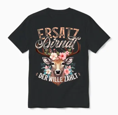 Trachten T-Shirt Tracht Trachtenshirt Damen, Kurzarm Ersatz Dirndl T-Shirt, Schwarz Unisex T-Shirt - Black