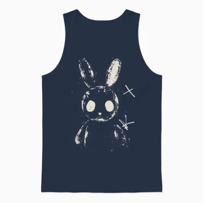 Creepy Cute Bunny Rabbit Alt Goth Grunge Horror Aesthetic T-Shirt, Small Unisex Tank Top - Navy