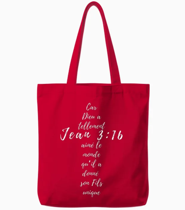 Jean 3 16 Croix Chrétienne Cadeaux Religion Verset Bible T-Shirt Haut De Gamme Tote Bags in Red