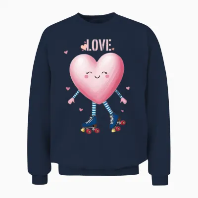 Skateboarding Heart Cartoon Pattern Unisex Sweatshirt - Navy