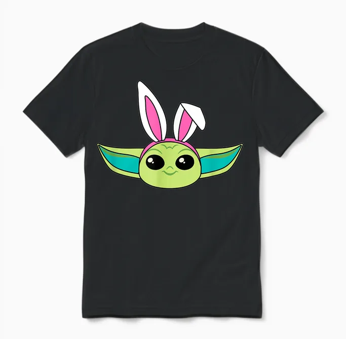 Amazon Essentials the Mandalorian Grogu Spring Easter Bunny Ears Unisex T-Shirt in Black