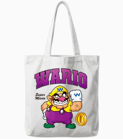 Super Mario Bros Wario Big Character Portrait Tote Bags - White