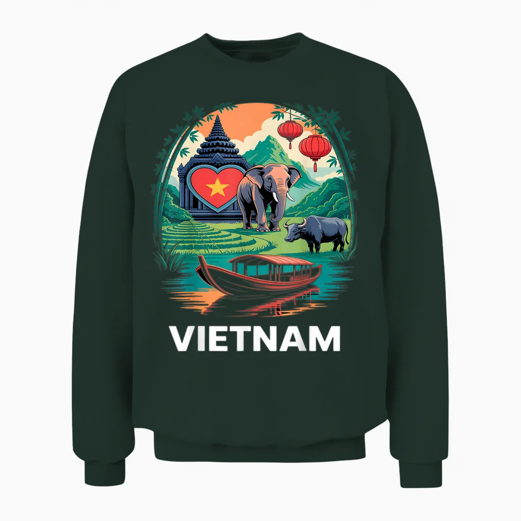 Vietnam Heart Love Unisex Sweatshirt in Forest