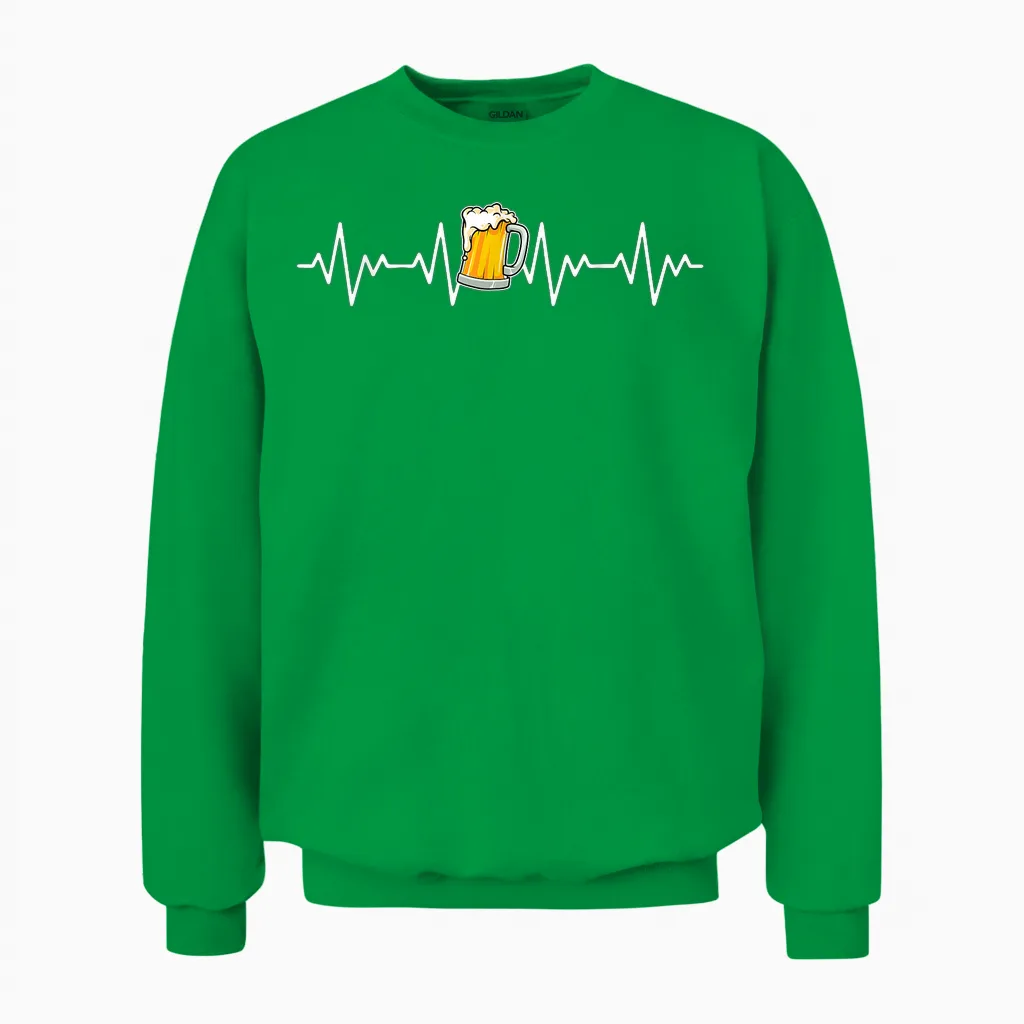 Bier-Herzschlag-Lustiges Design Unisex Sweatshirt in Irish Green