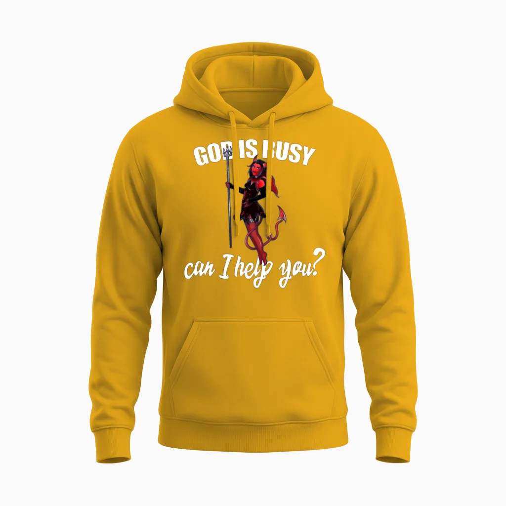 God Is Busy Can I Help You? Christian & Faith Unisex Hoodie in Gold