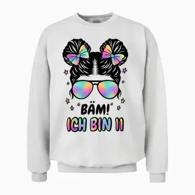 11. Geburtstag Mädchen Messy Bun Bäm! Ich Bin Elf Unisex Sweatshirt - White