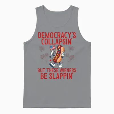 Democracy's Collapsing Funny Hot Dog 4th July 250 Years Unisex Tank Top - Sport Grey