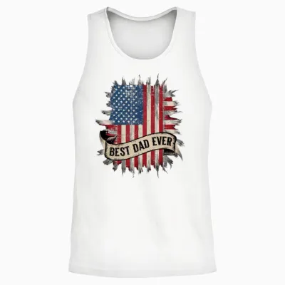 Father's Day Usa American Flag Best Dad Ever Unisex Tank Top - White