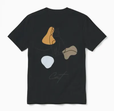 Cat Line Art Unisex T-Shirt - Black
