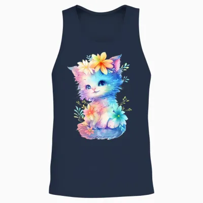 Baby Cat with Flowers Cute Cats Kitten Girls Daughter T-Shirt, White Unisex Tank Top - Navy