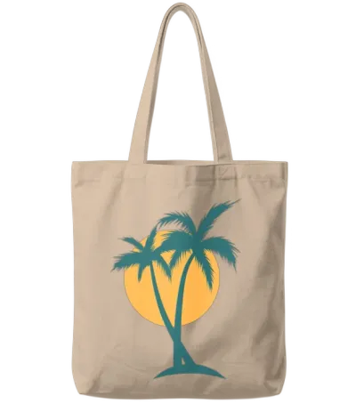 Retro Sunset Palm Tree Tote Bags - Natural