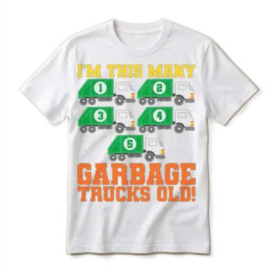 5th Birthday Garbage Trucks Five Years Old Unisex T-Shirt - White