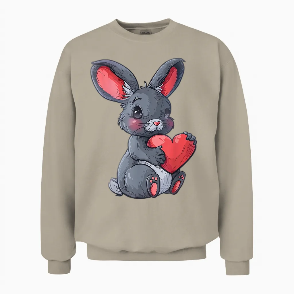 Niedlicher Hase Mit Herz Liebevolles Design Unisex Sweatshirt in Sand