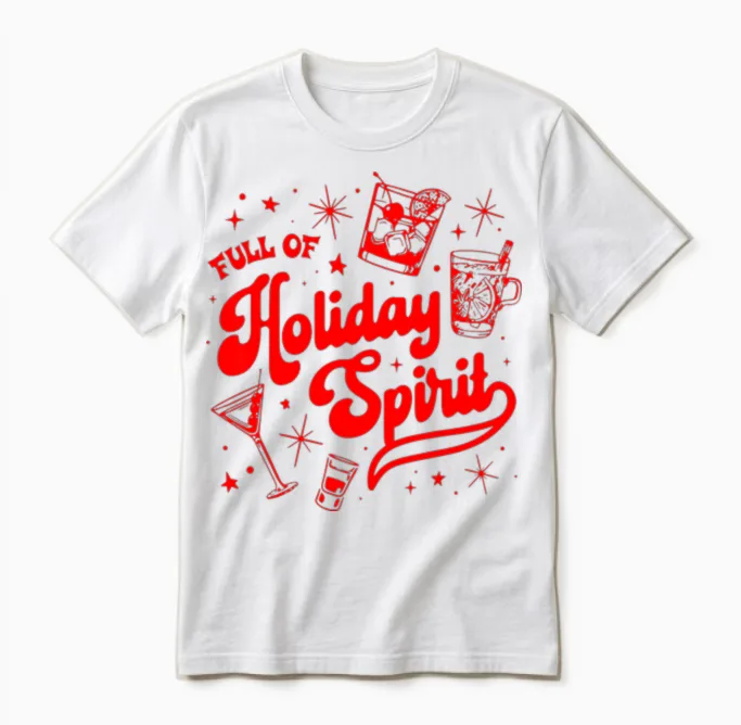 Full of Holiday Spirit Christmas Drinking Retro Cocktails Unisex T-Shirt in White