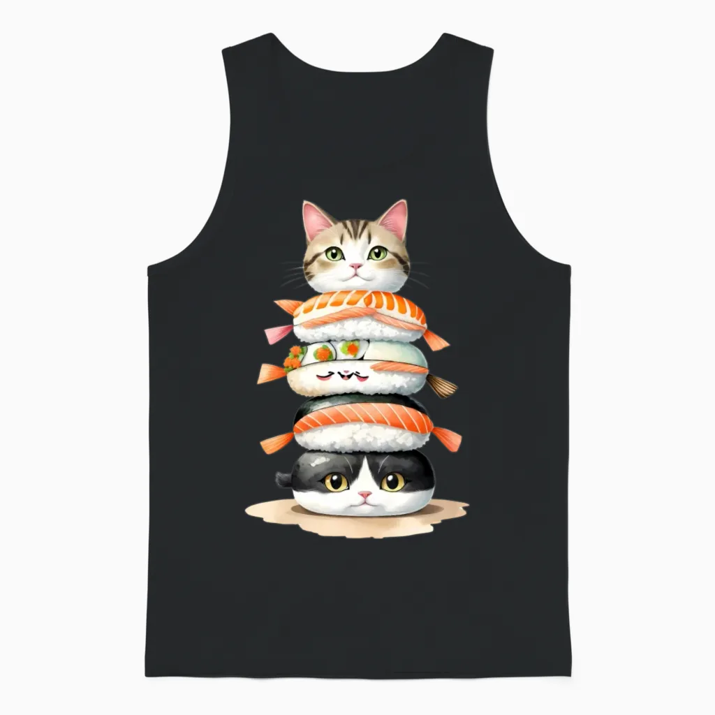 Kawaii Sushi Cats - Cat Lovers Unisex Tank Top in Black
