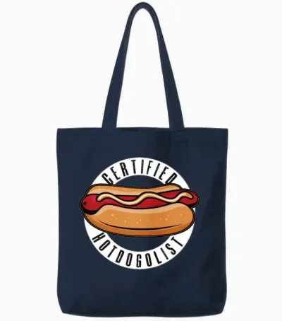 Cool Hot Dog Design for Men Women Boys Sausage Hot Tote Bags - Navy