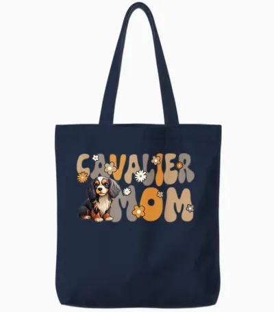 Cavalier King Charles Spaniel Groovy World's Best Cavalier T-Shirt, Black Tote Bags - Navy