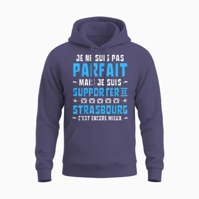 Football T-Shirt with German Text "ich Bin Nicht Perfekt, Sondern Fan Von Strasburg, Black Unisex Hoodie - Heather Sport Dark Navy