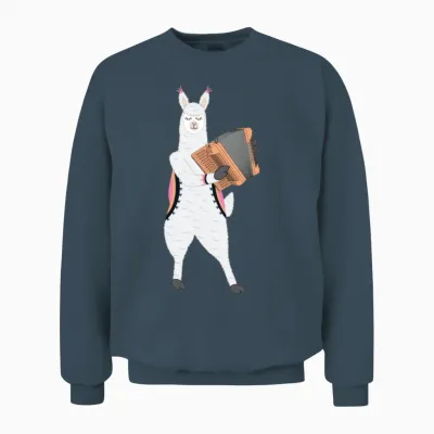 Cute Alpaca Llama Playing Accordion Musician Gift Unisex Sweatshirt - Dark Heather
