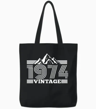 Vintage 1974 Birthday Mountains Hiking Climbing Tote Bags - Black