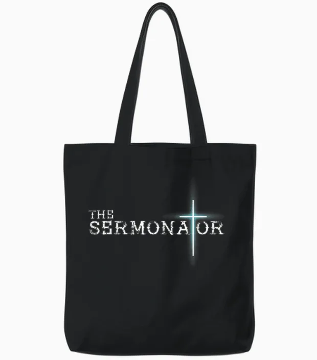 The Sermonator Pastor Appreciation Christian Cross Fun Gift T-Shirt Small Tote Bags in Black