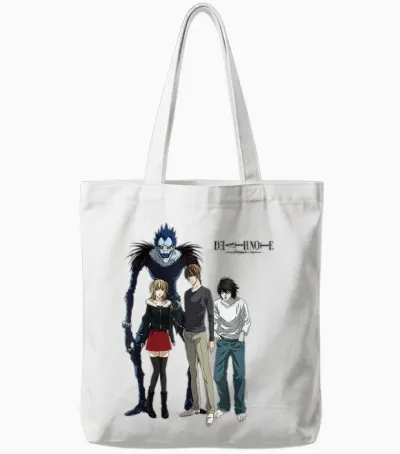 Death Note Main Characters Posing with Logo Anime Tote Bags - White