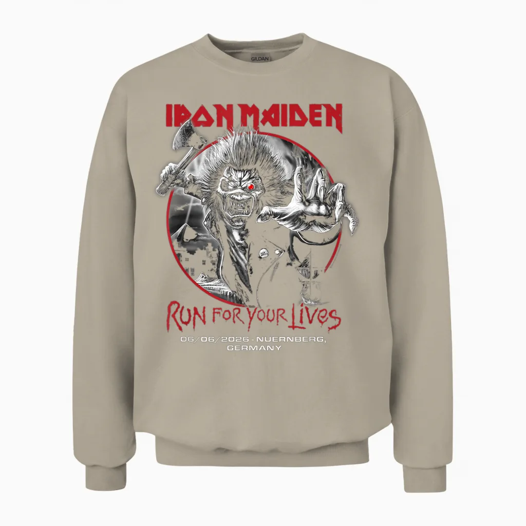 Iron Maiden Run for Your Lives Tour 2026 Nuernberg Unisex Sweatshirt in Sand