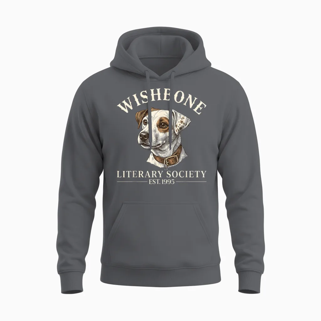 Wishbone Literary Society Est 1995 Dog Reader Vintage Unisex Hoodie in Charcoal