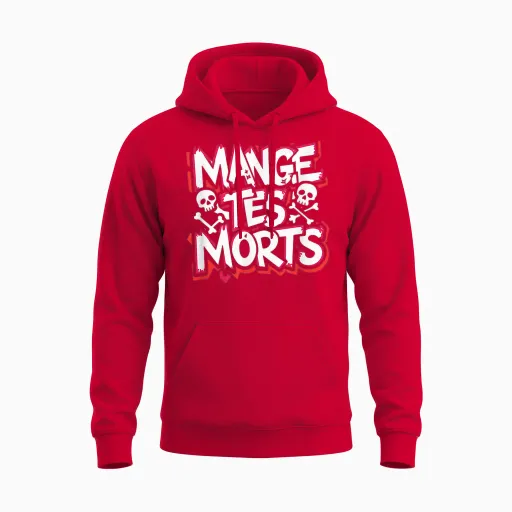 Mange Tes Morts Humour Design Grunge Biker Gypsy T-Shirt, Black Unisex Hoodie - Red