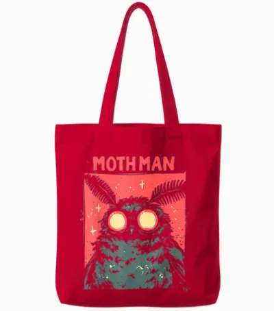 Mothman Cryptid West Virginia Cryptozoology Cryptidcore T-Shirt, Black Tote Bags - Red
