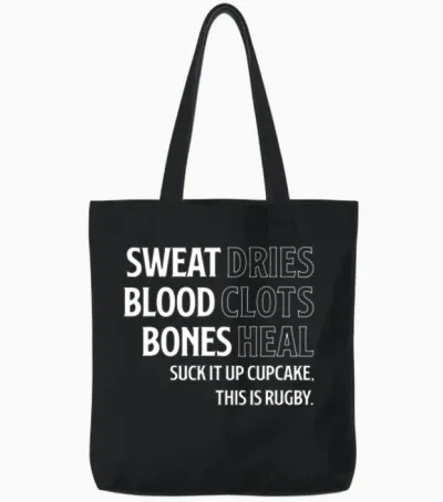 Funny Rugby Sports Lover Gift Sweat Blood Bones Tote Bags - Black