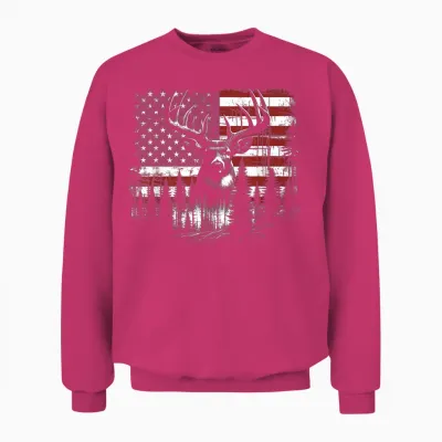 Deer Hunting American Flag Whitetail Buck Antlers Unisex Sweatshirt - Heliconia