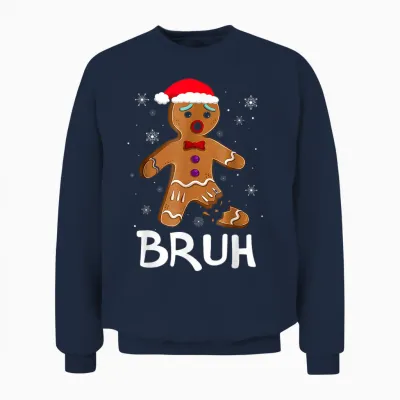 Bruh Funny Christmas Gingerbread Man Teens Boys Unisex Sweatshirt - Navy