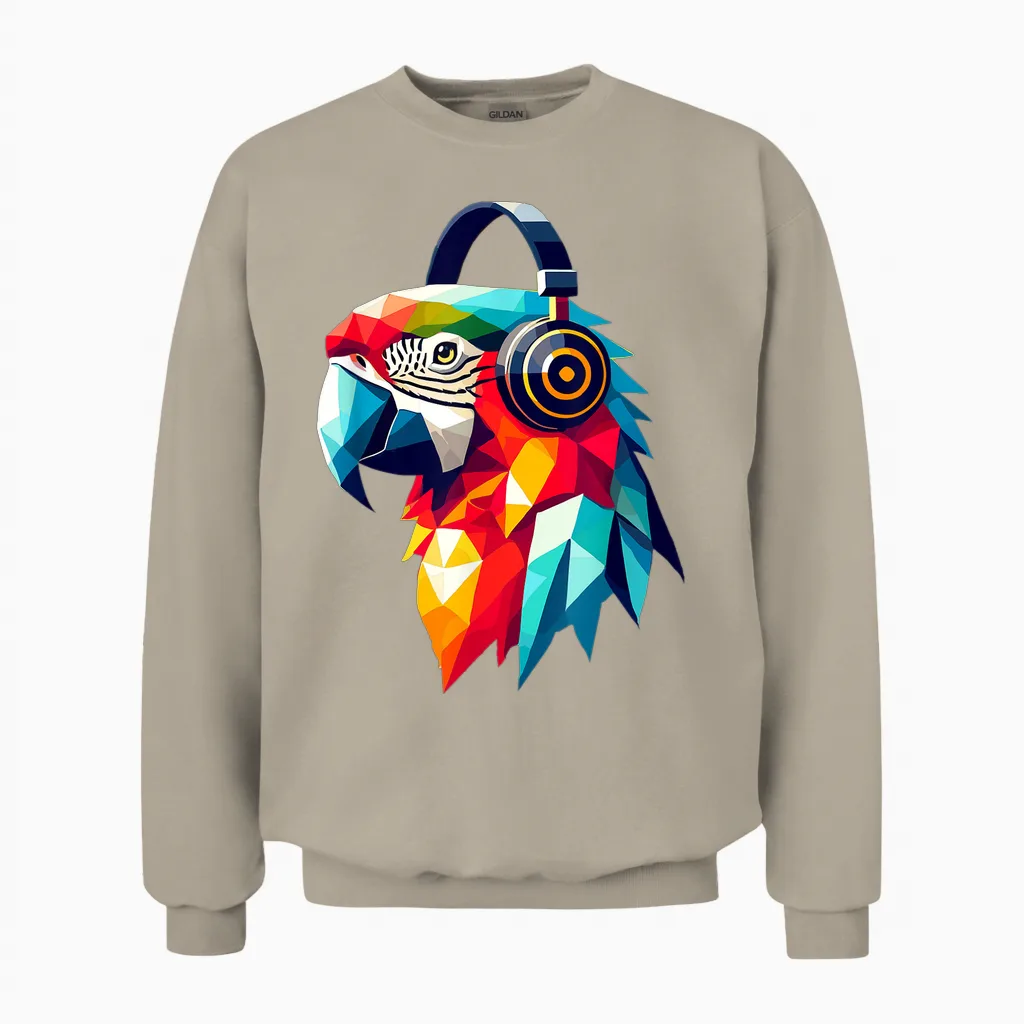 Bunter Tropischer Polygon Papagei Mit Kopfhörern Musik Kunst Unisex Sweatshirt in Sand