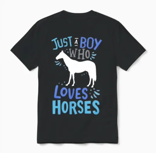 Kids Horse Just a Boy Who Loves Horses Gift Unisex T-Shirt in Black