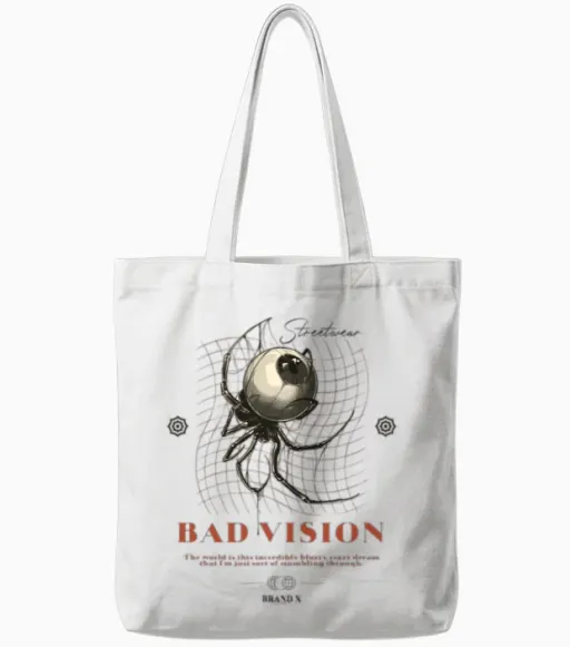 Bad Vision Modern Streetwear Tote Bags in White