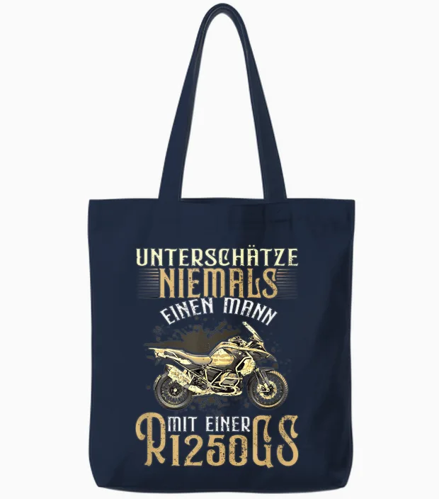 R1250gs Motorrad Reise Enduro Biker Speed Vintage T-Shirt - Unisex - Schwarz - Klein - Kurzarm - Klassische Passform - Retro - Motorrad Tote Bags in Navy