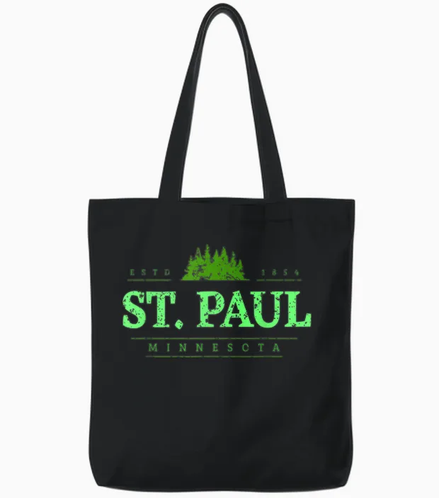 Saint Paul Minnesota | Rétro Saint Paul Mn Treeline Tote Bags in Black
